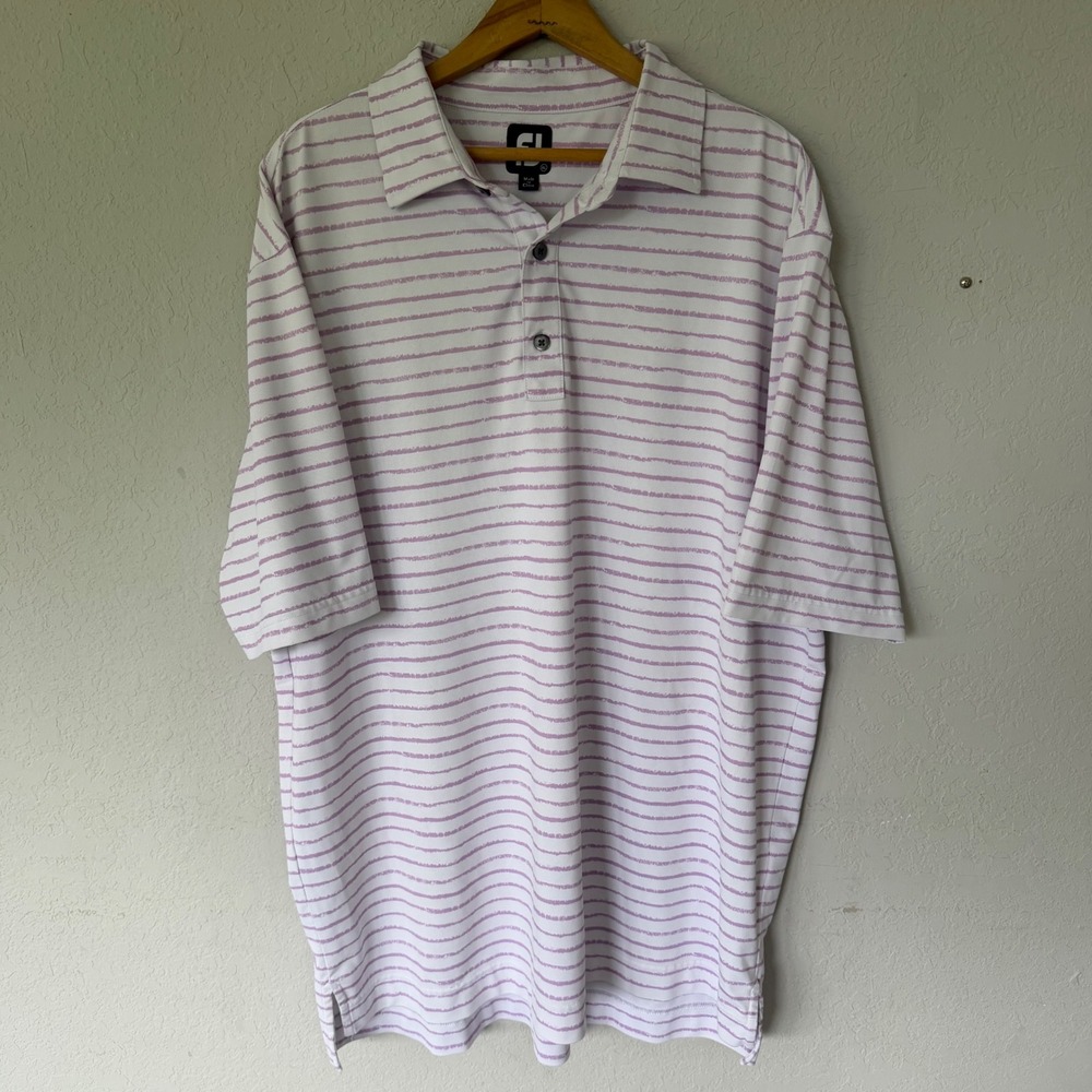 FootJoy Chalk Line Striped Performance Golf Polo Shirt Men's XL Stretch Lavender